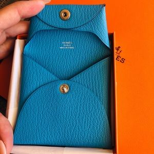 SOLD Hermes Karo coin purse blue turquoise chevre
